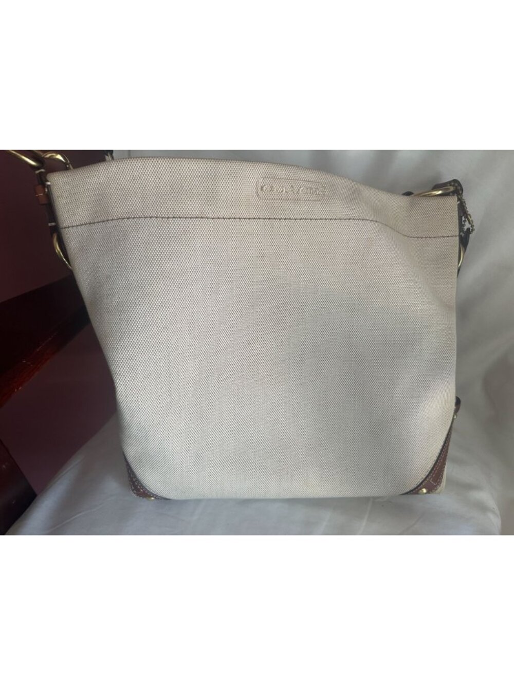 Coach CARLY canvas and leather large natural / brown leather trim shoulder hobo - Picture 12 of 12